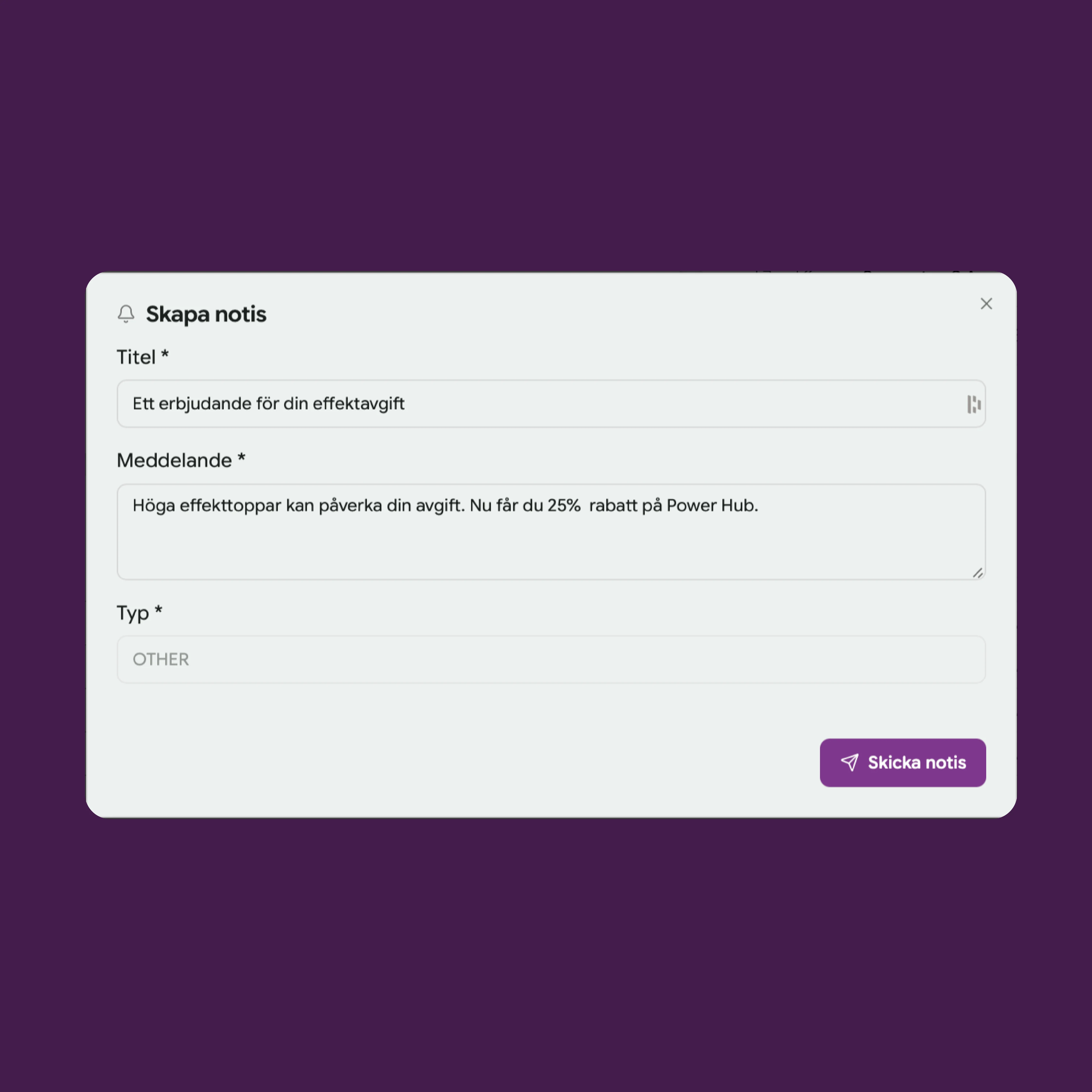 Skicka notiser till kunder i Dashboard